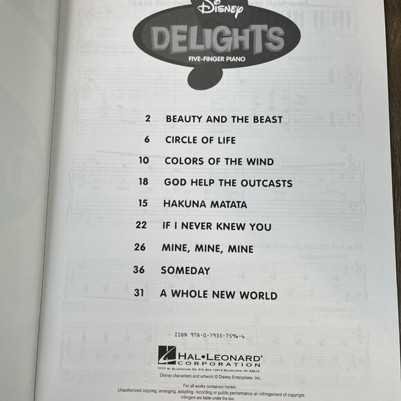 Disney Delights for Five Finger Piano Sheet Music Hal Leonard - Picture 5 of 5